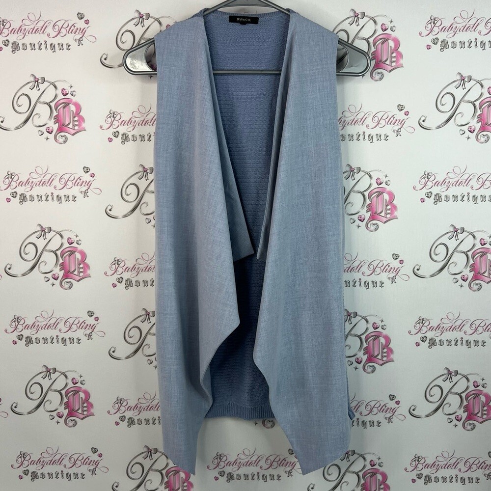 RW&CO. Cardigan vest knit light Soft Blue Knit Cardigan flowy waterfall